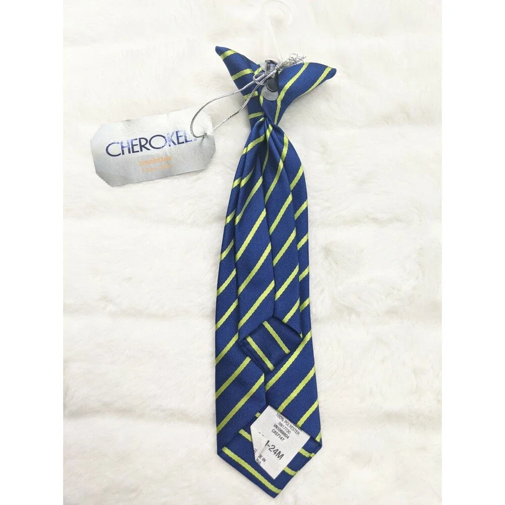 Infant Boys Neck Tie/clip-on 12-24 mo Blue & Green Stripe